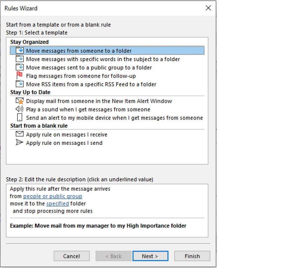 outlook mail rules2 windows rules wizard1