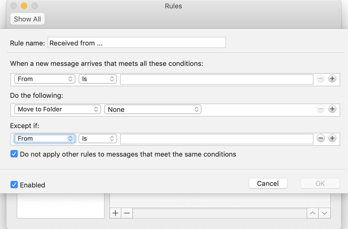outlook mail rules7 mac create rule