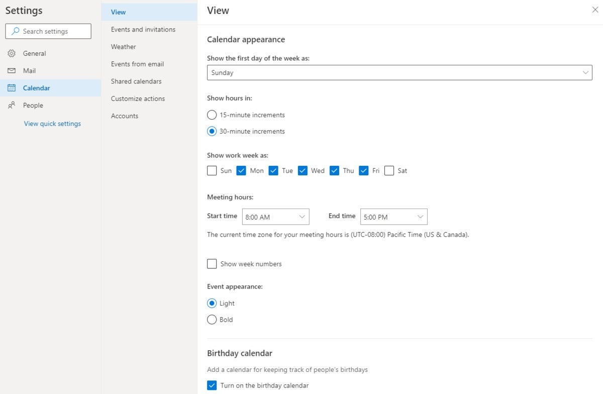 Microsoft Outlook set available meeting hours outlook web