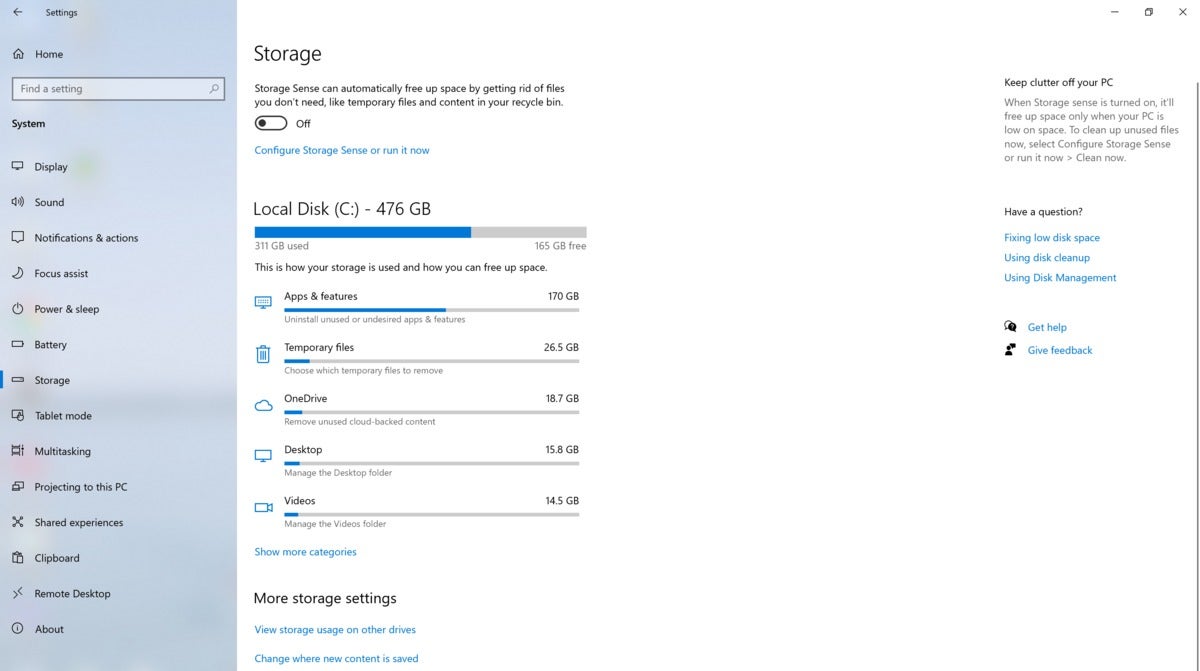 windows 10 storage settings