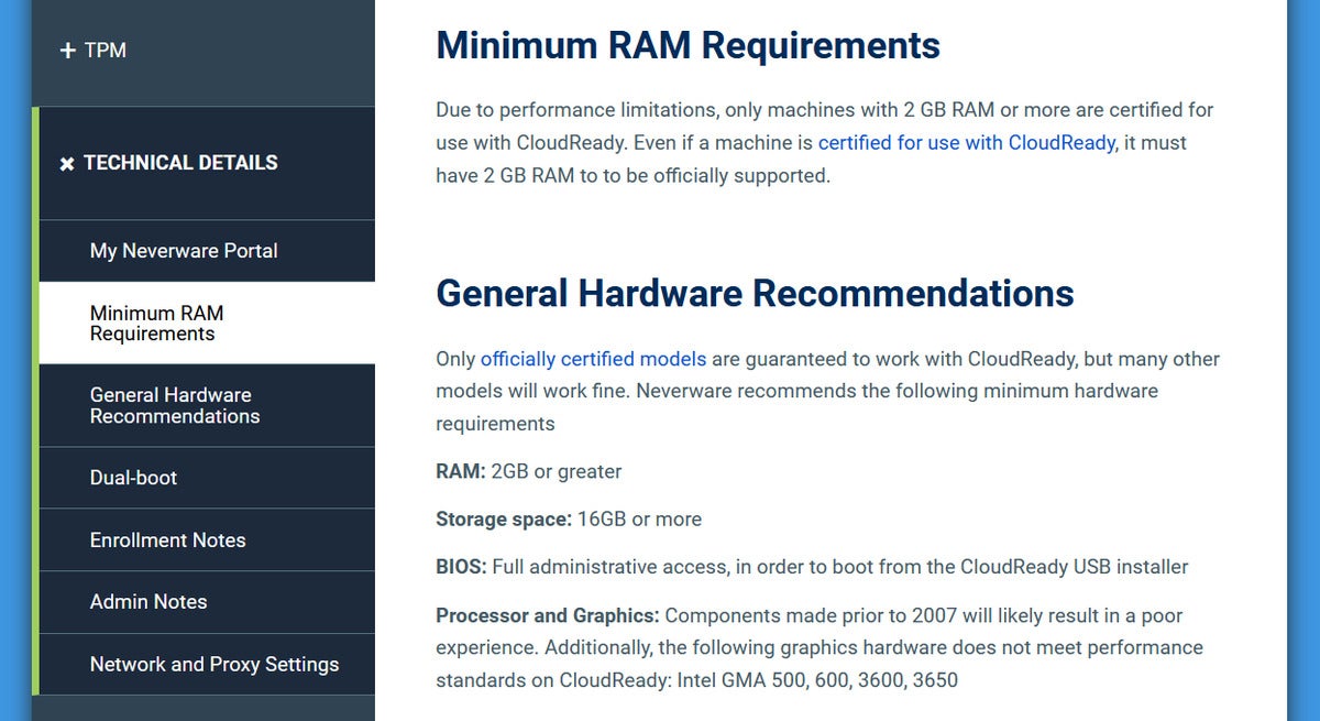 Neverware CloudReady system requirements