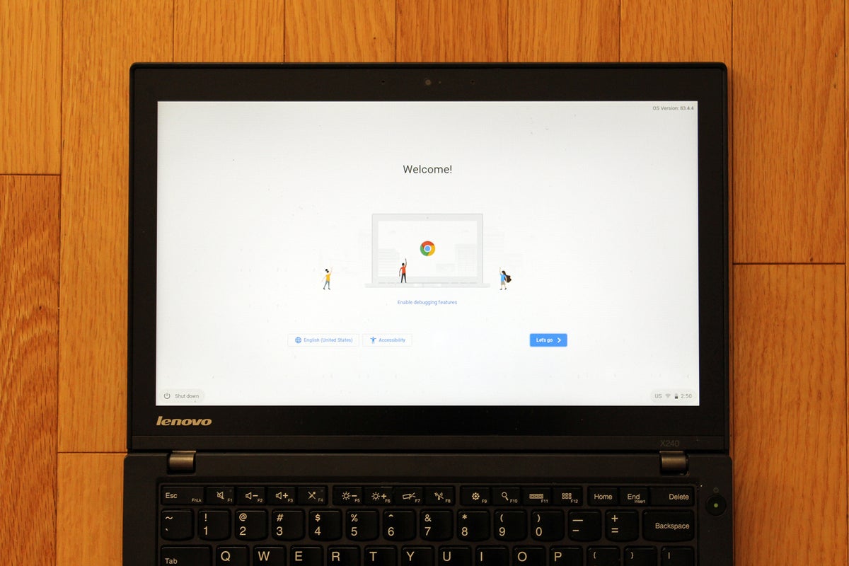Neverware CloudReady welcome screen on Lenovo ThinkPad X240