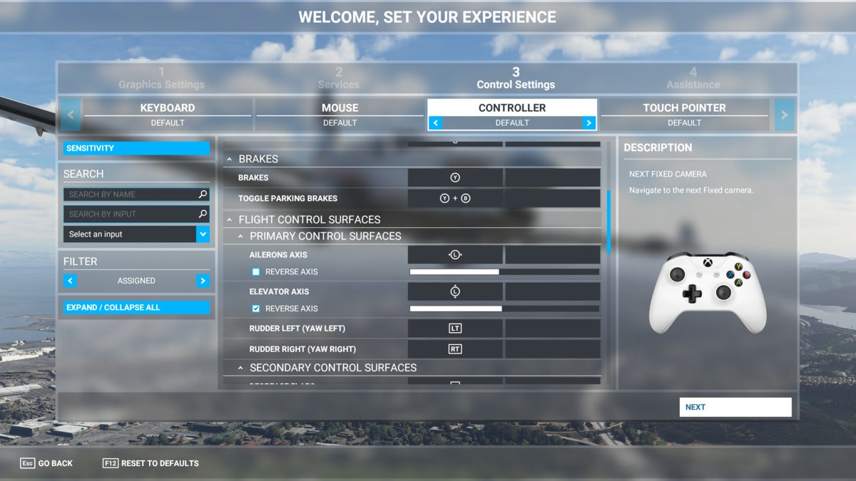 Microsoft Flight Simulator controls settings controller