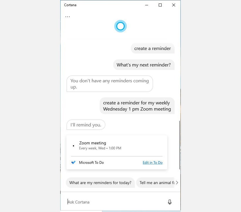 cortana tips 2 reminder