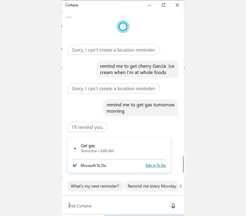 cortana tips 3 gas reminder