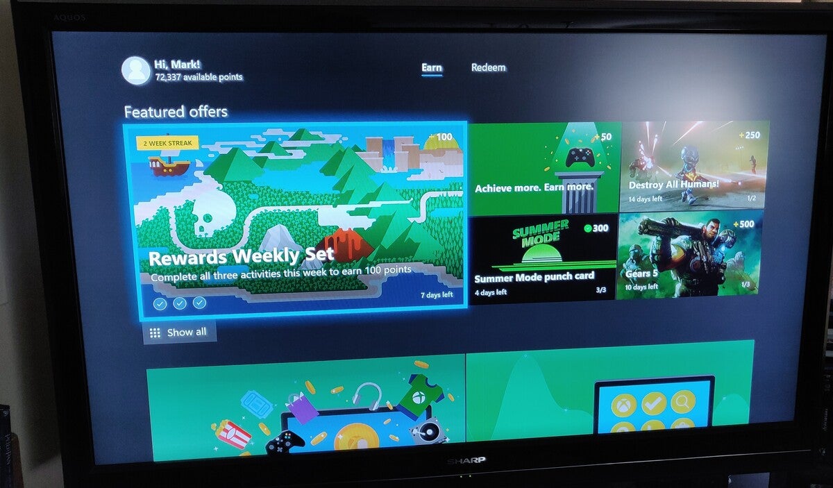 Microsoft Rewards dashboard Xbox