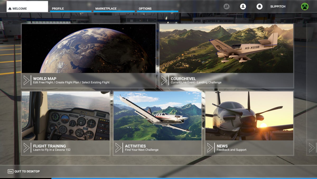 Microsoft Flight Simulator main screen
