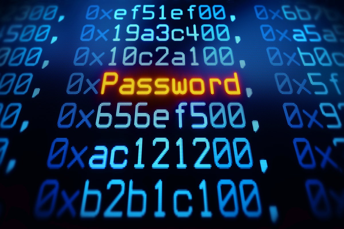 Conceptual image of a password amid hexadecimal code.