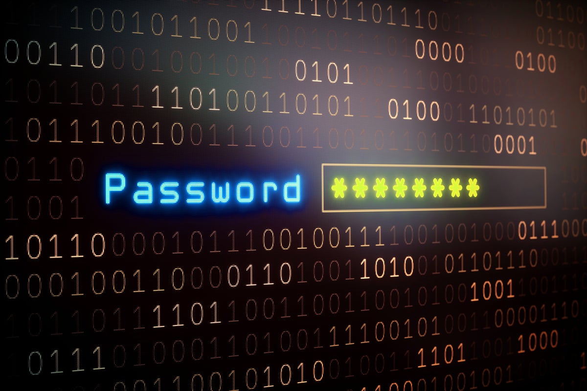 Conceptual image of password entry amid binary code.