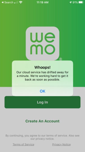 wemo app error