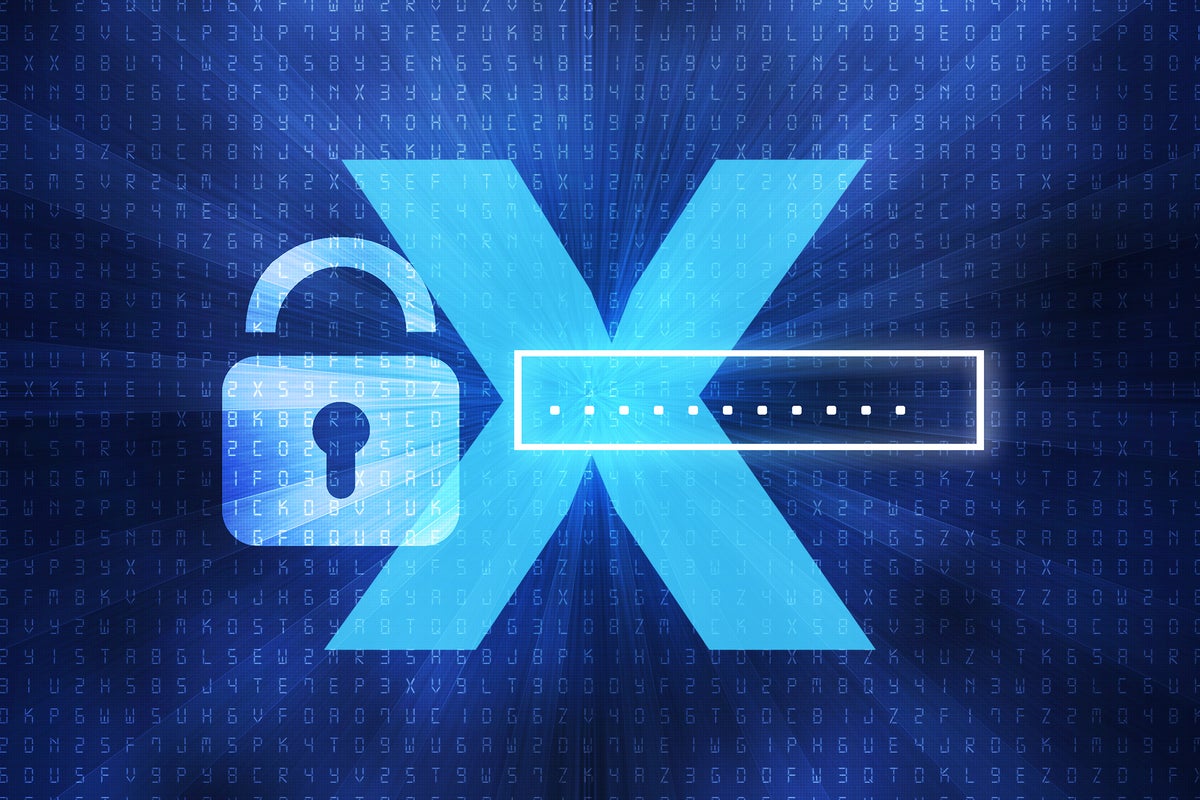 A large 'X' marks a conceptual image of a password amid encrypted data.