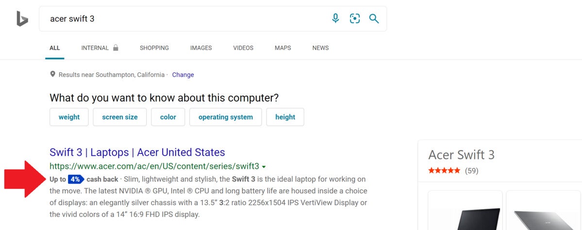 acer swift 3 search result bing rewards microsoft