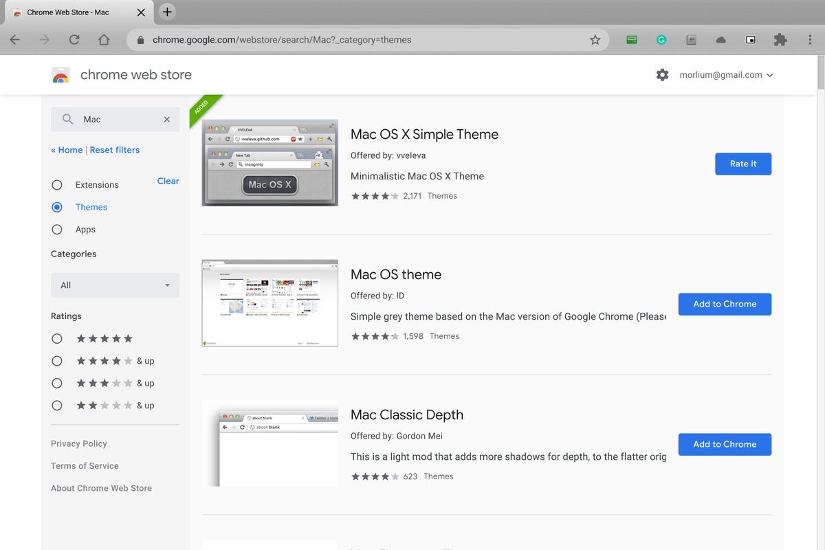 set a theme on my mac browser for chrome