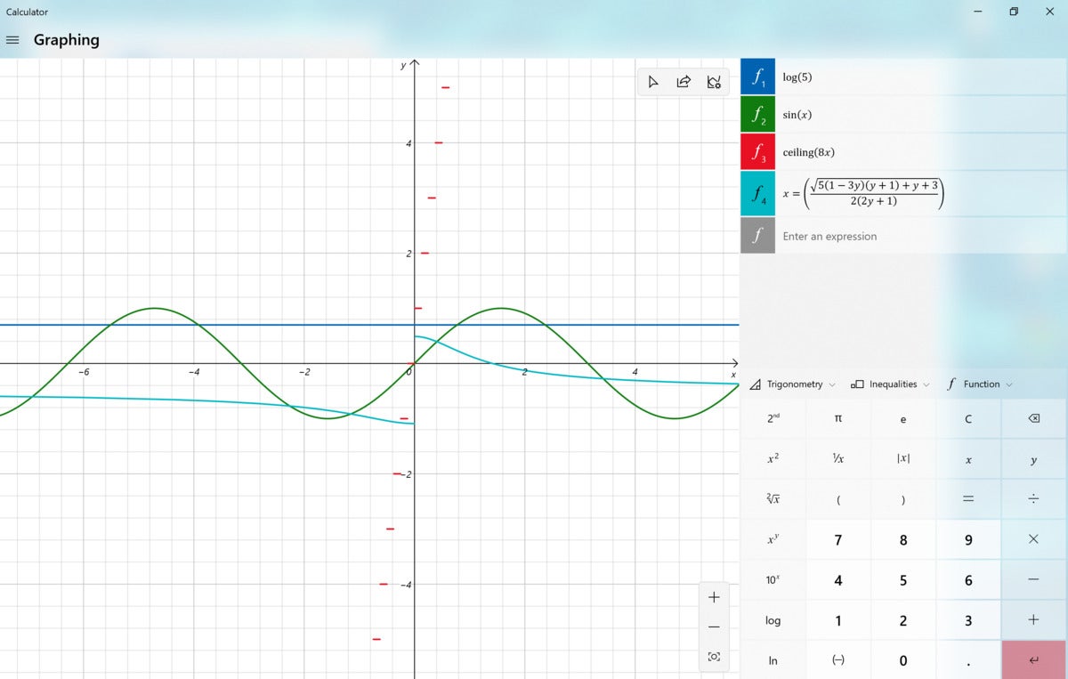 Microsoft Windows 10 20H2 graphing calculator