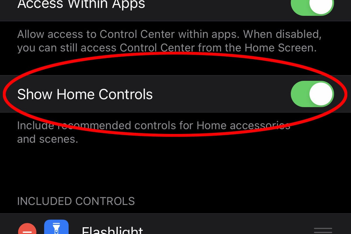 homekit control center settings