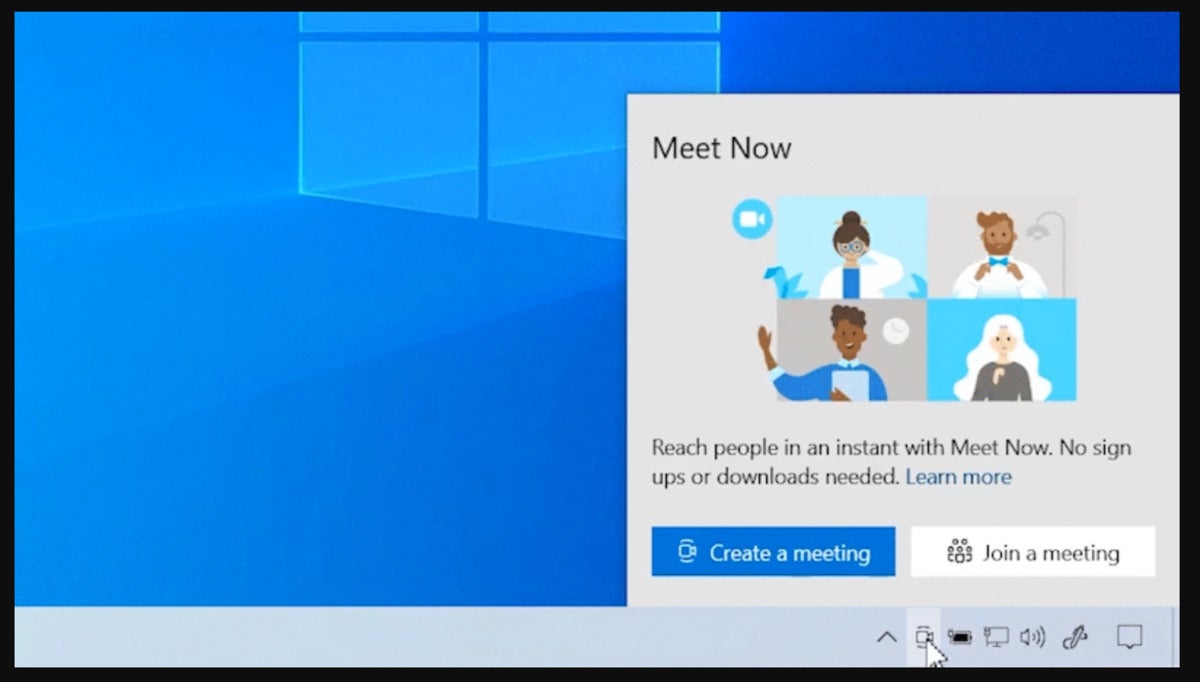 Microsoft Windows 10 Skype meet now taskbar