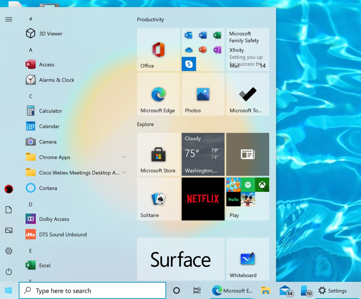 windows 10 20h2 2004 start menu Microsoft