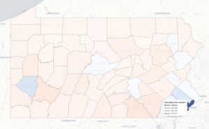 Map of 2016 Pennsylvania presidential election results highlighting Philadelphia numbers