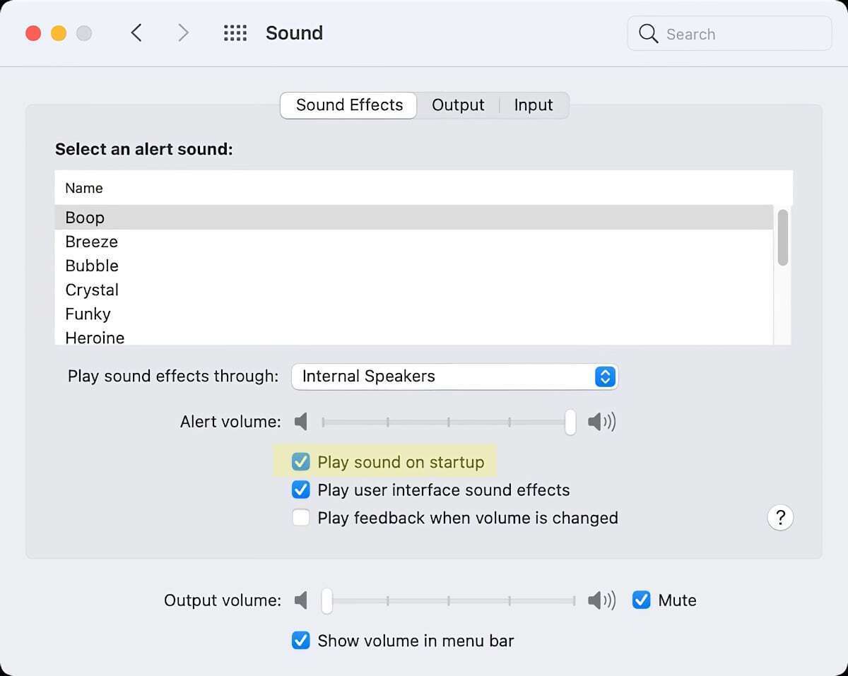 macos big sur startup sound setting