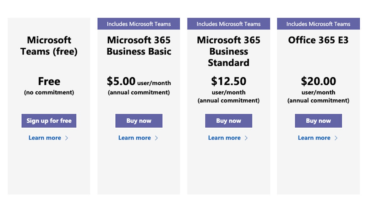 Microsoft Teams pricing (October 2020)