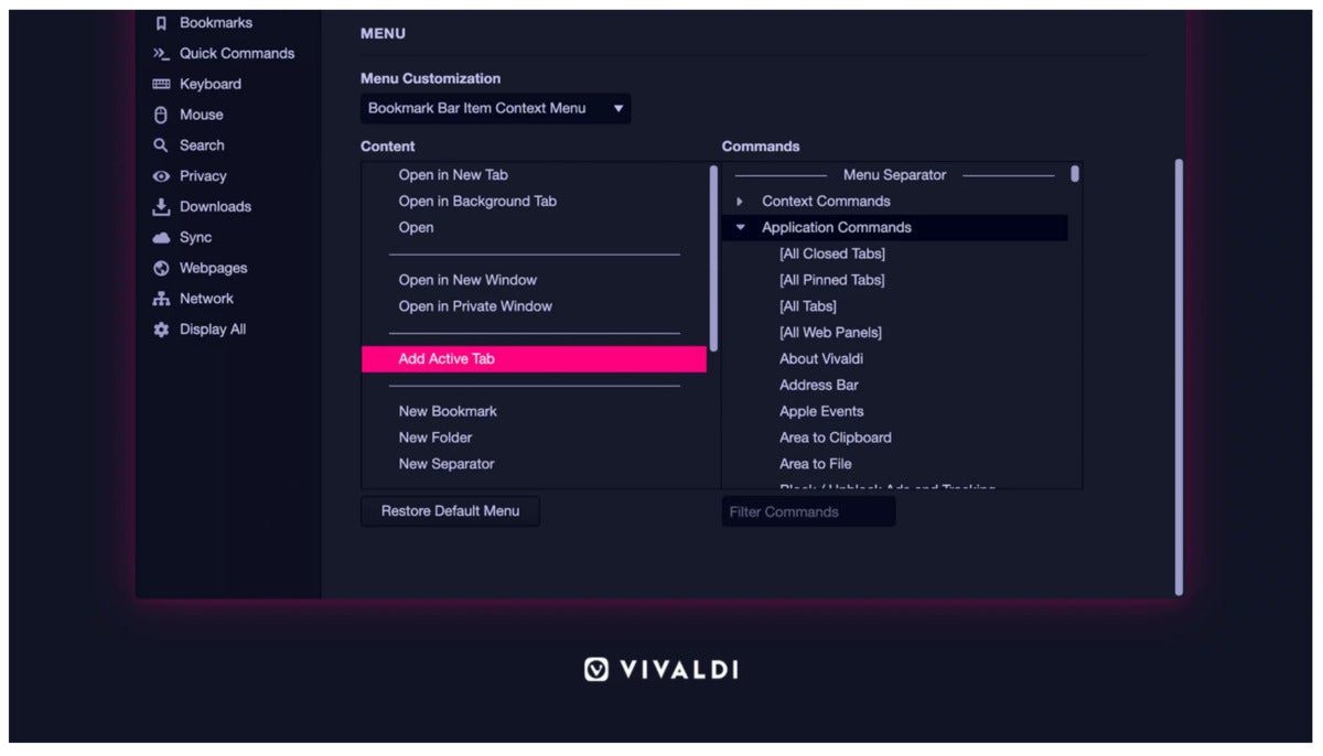 vivaldi menu reorg