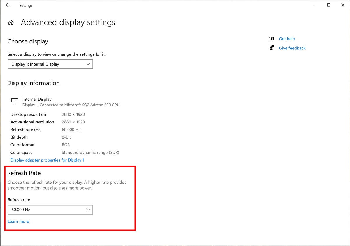 windows 10 refresh rate october 2020 update