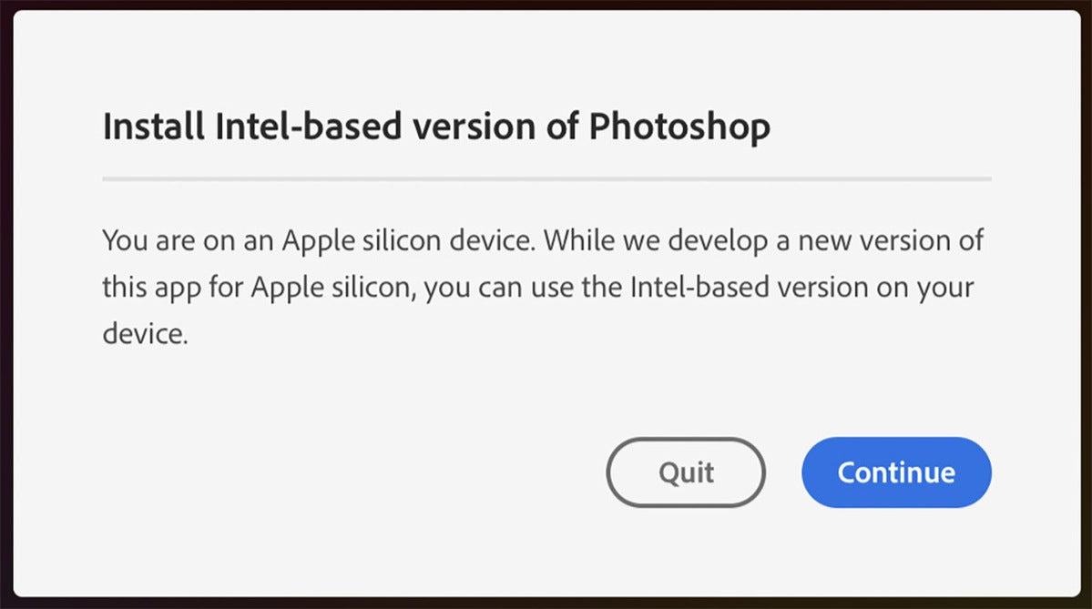 adobe photoshop intel warning