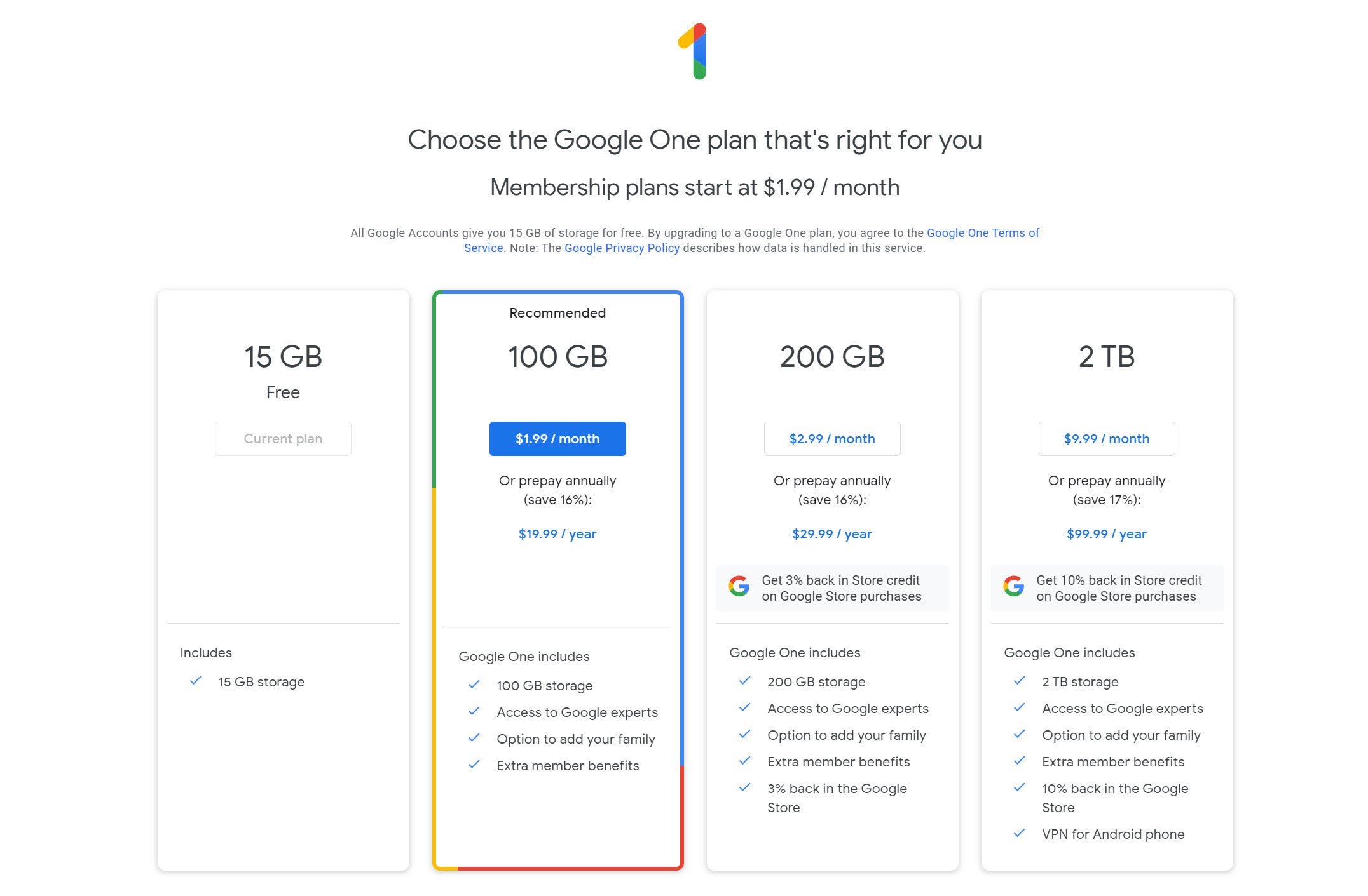 google drive pricing changes