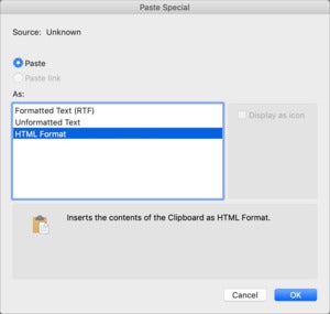 word shortcut paste without formatting mac 2011