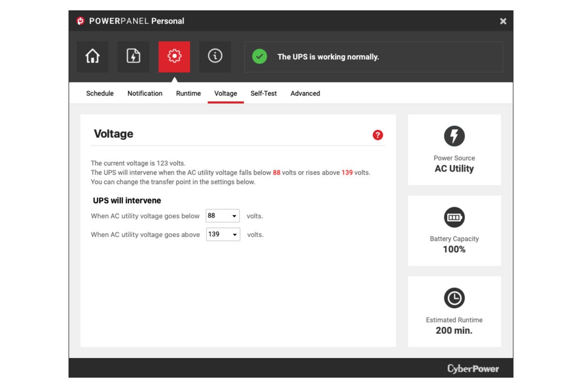 powerpanel voltage config