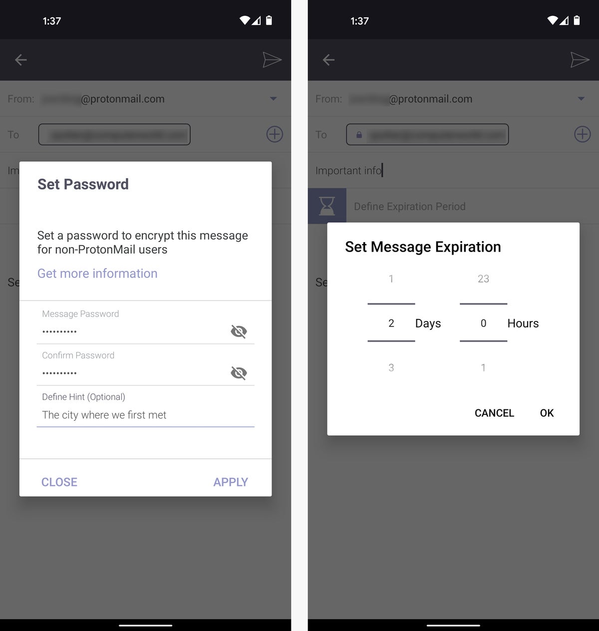 aplicaciones de mensajes de texto de correo electrónico de Android protonmail