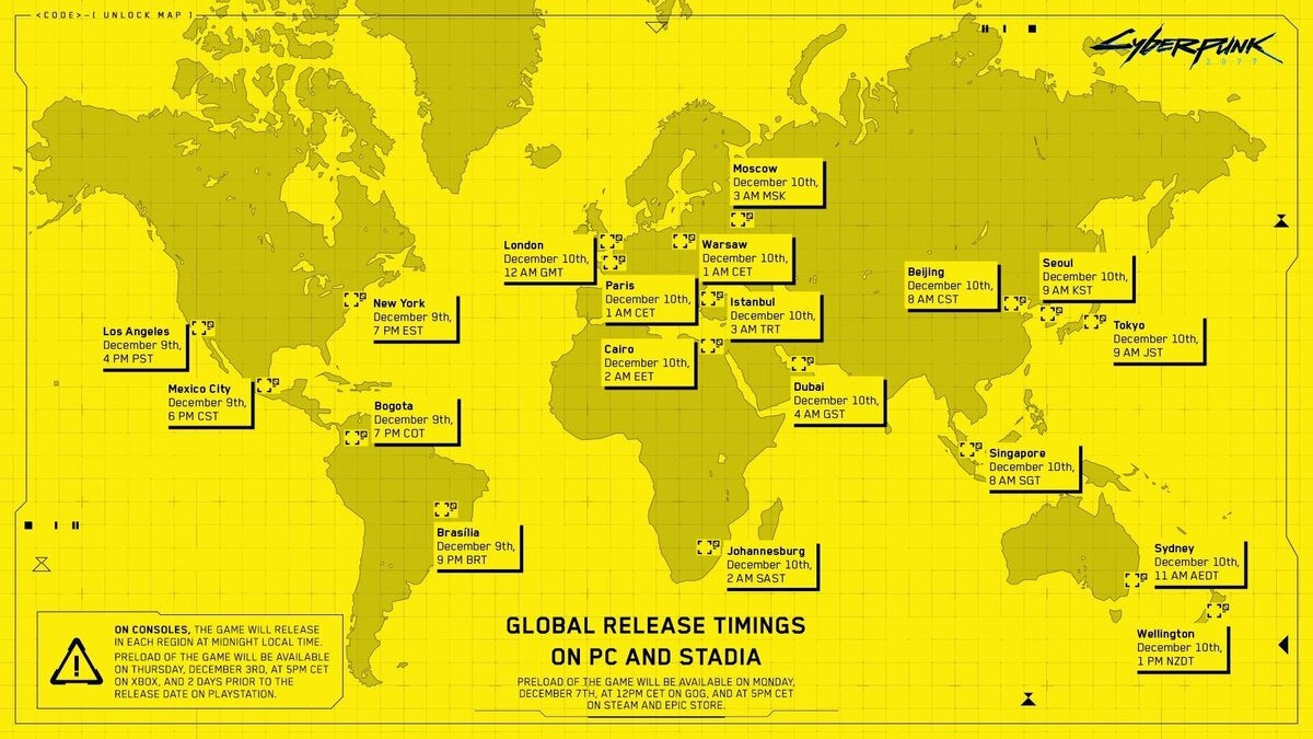 Cyberpunk 2077 release times