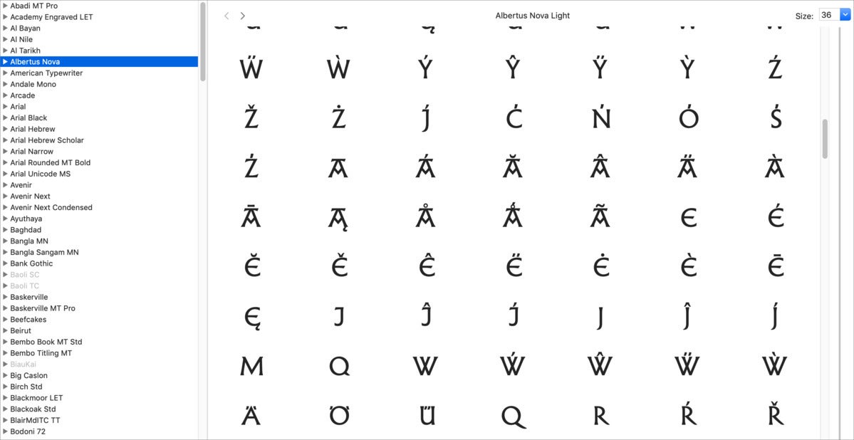 mac typog fontbook albertus