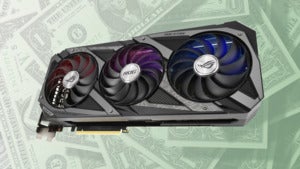 RTX 3090 against a backdrop of dollar bills
