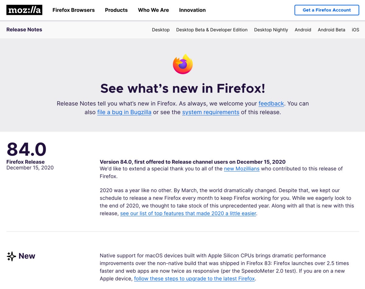 Firefox 84 changes