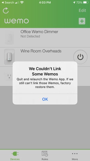 wemo link error message