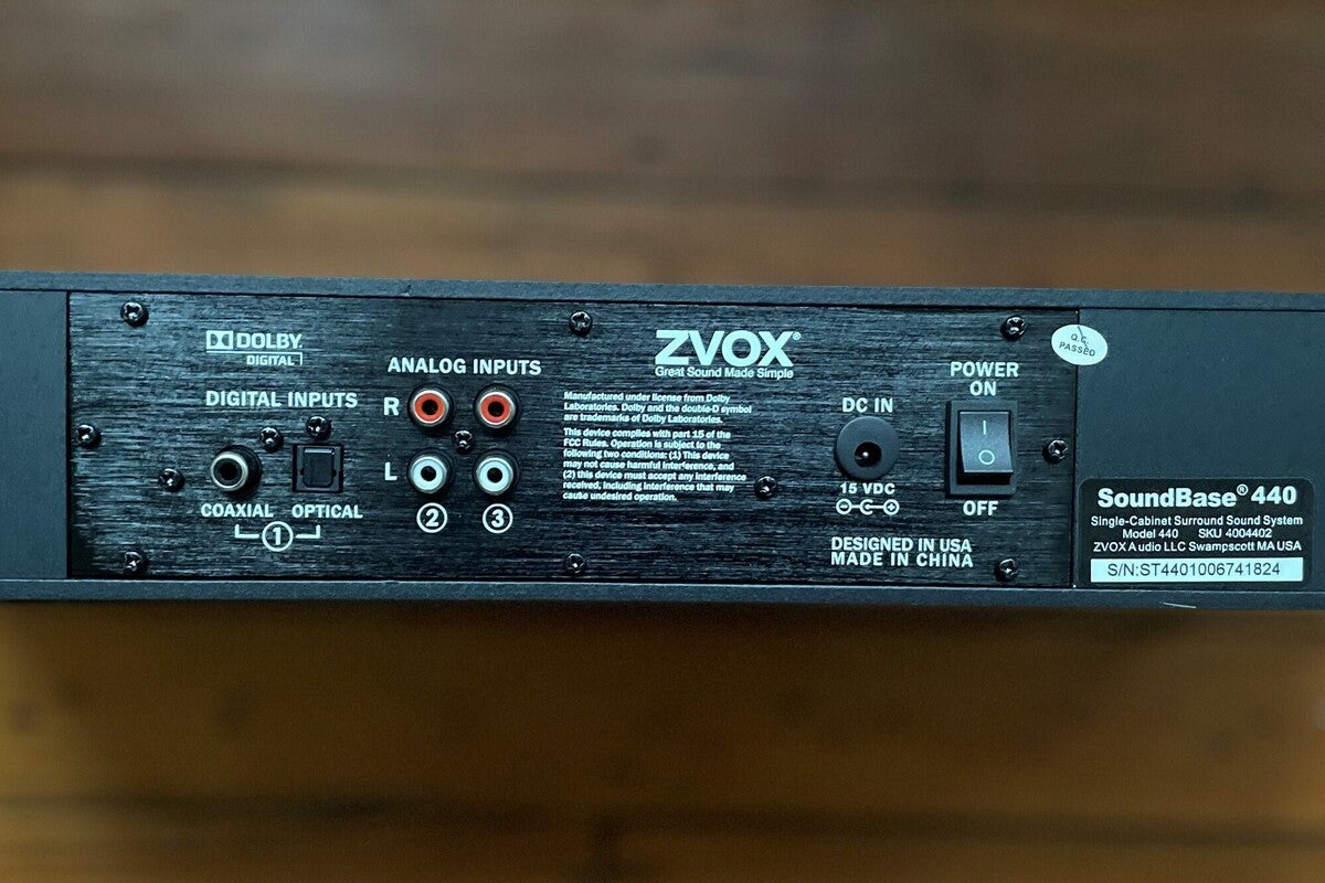 zvox soundbase 440 rear panel