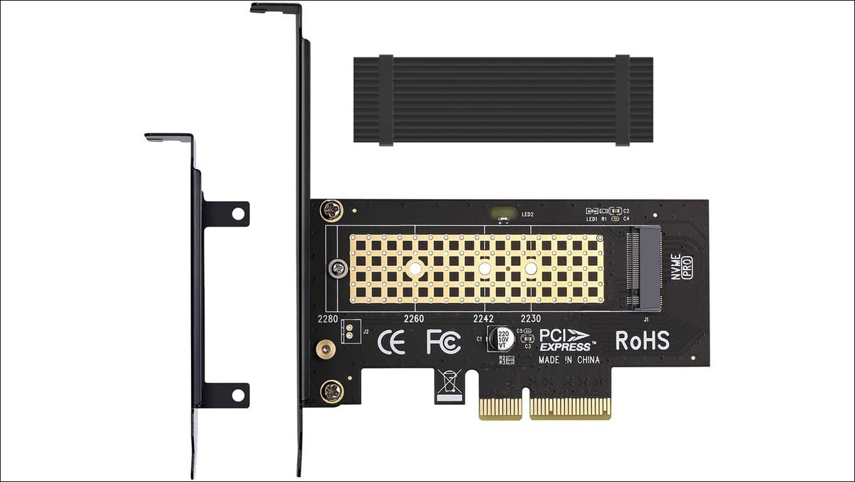 M.2 NVMe to PCIe 3.0 x4 card adapter with aluminum heatsink