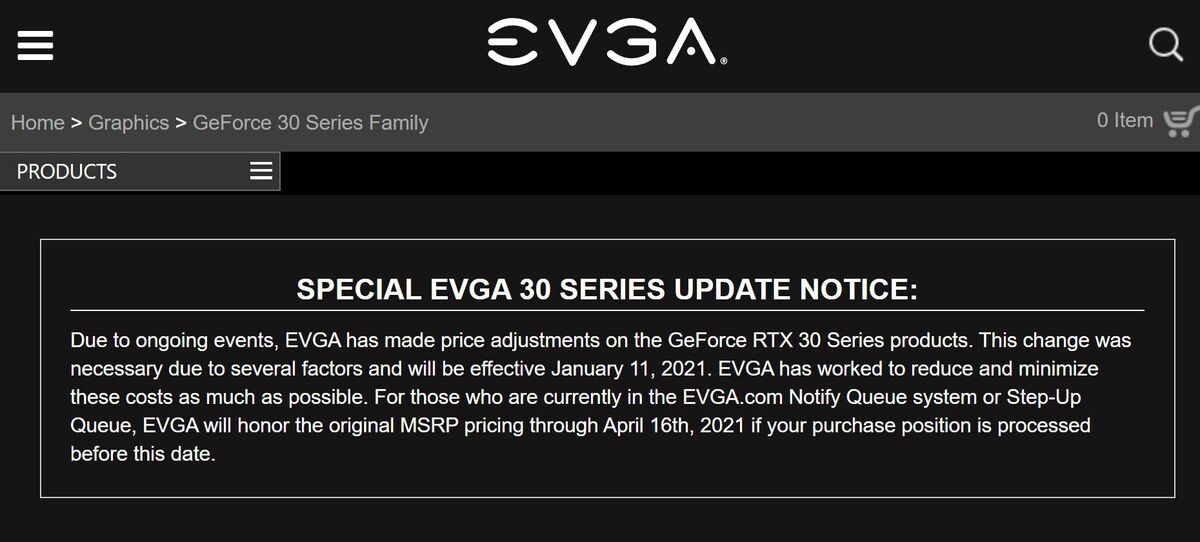 evga price increase warning