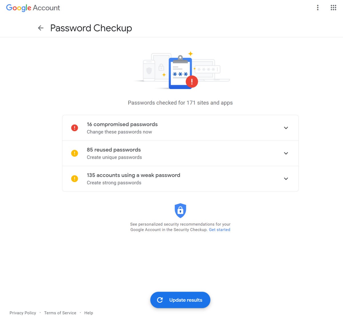 google compromised passwords