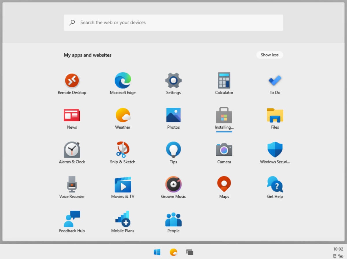 Microsoft Windows 10X start menu all