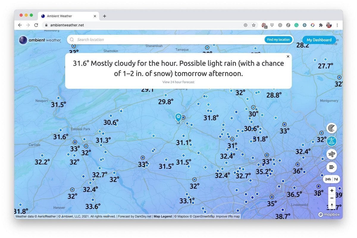 ambient weather net weather map