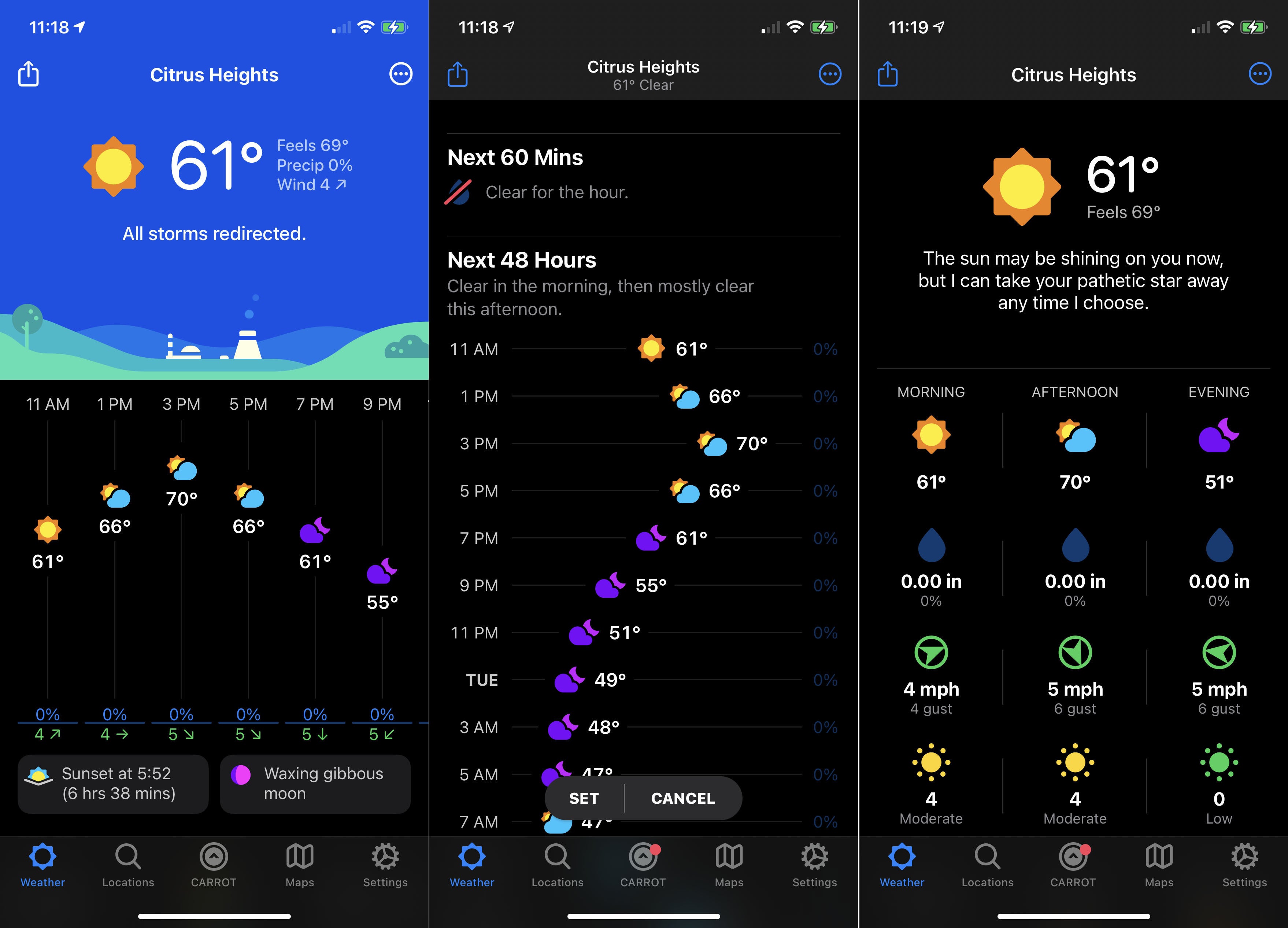 carrot weather app refresh rate