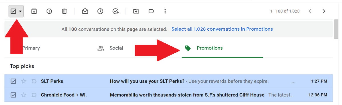  supprimer gmail sélectionnez toutes les promotions 