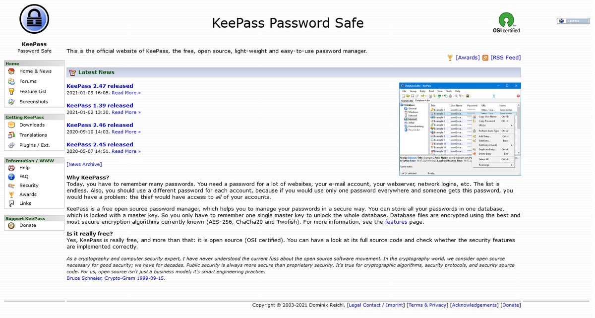 KeePass homepage