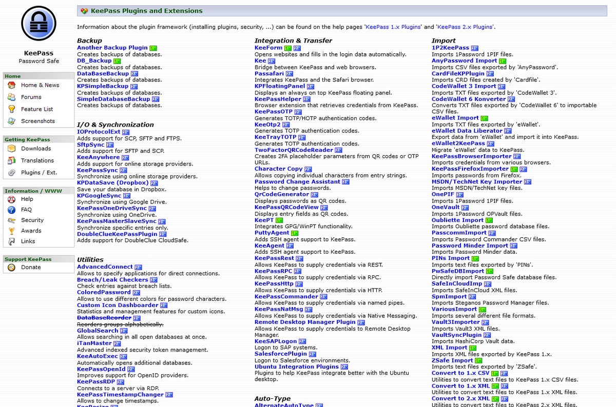 KeePass plug-ins page