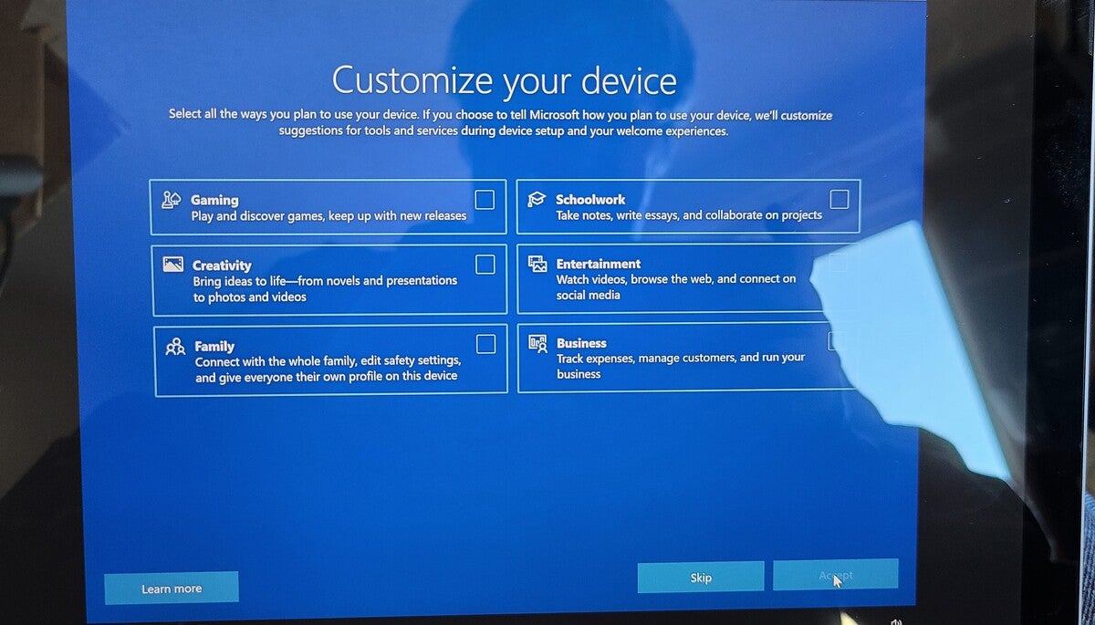 microsoft surface pro 7 plus setup screen