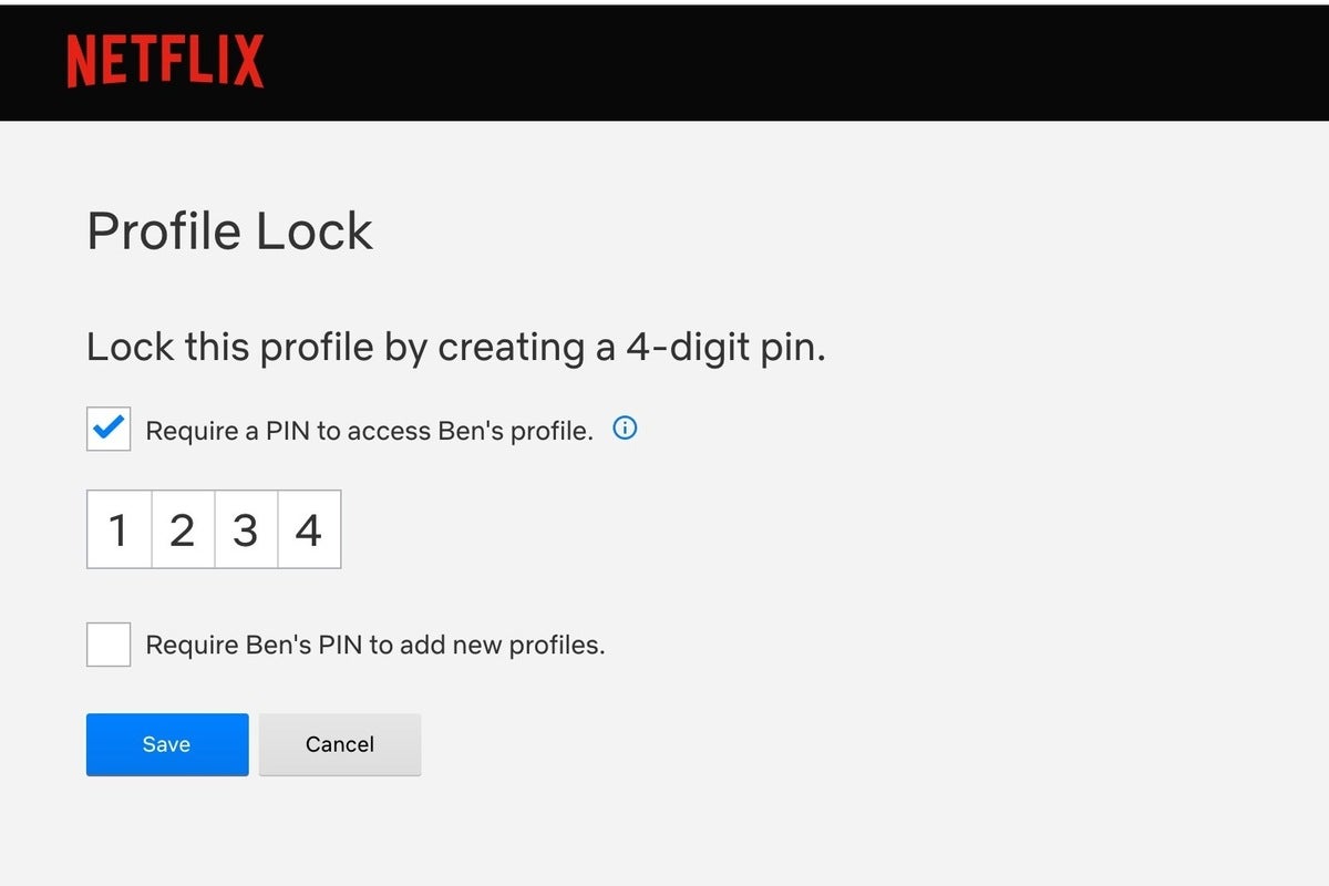 netflix lock profile with pin setting