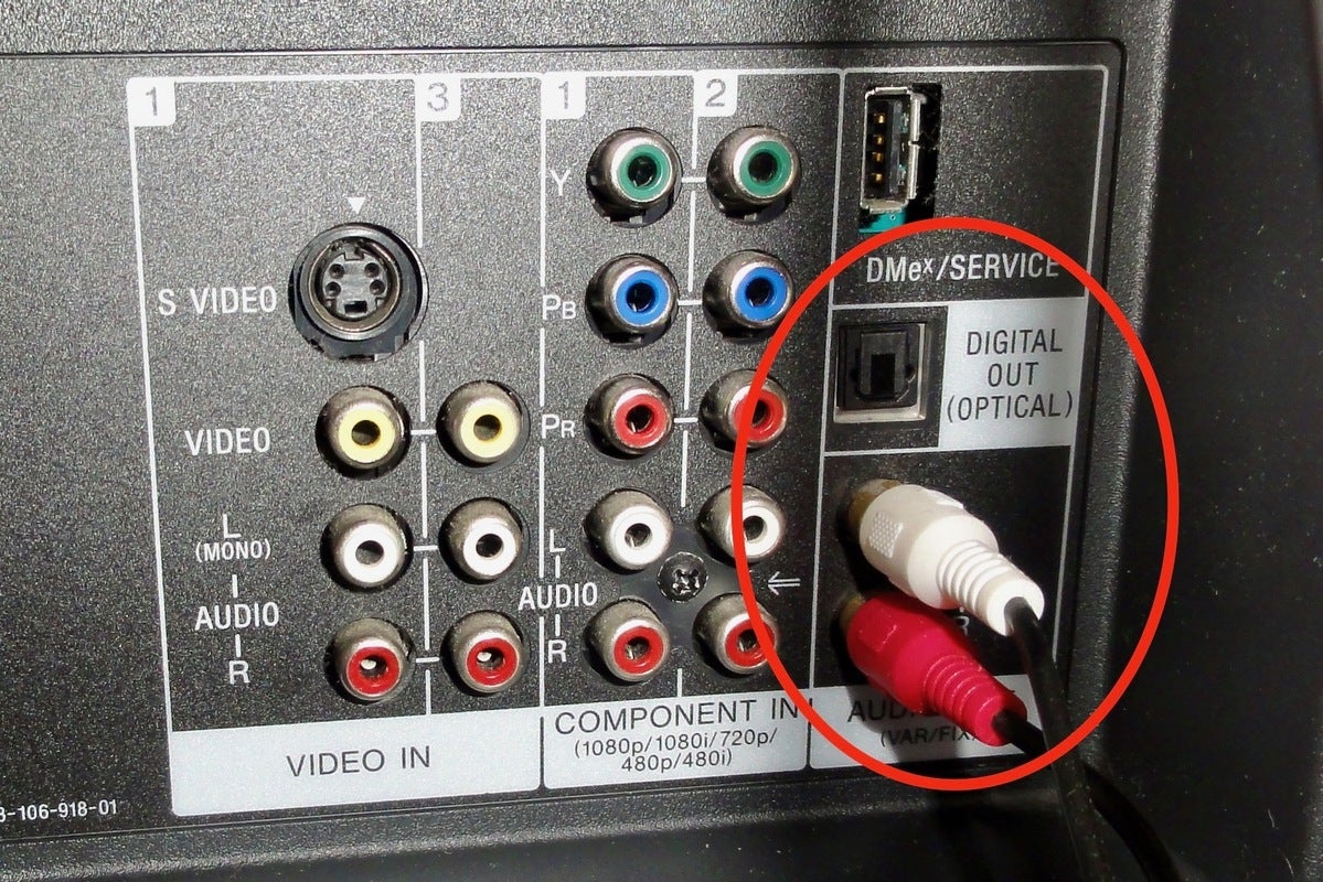 optical toslink and rca audio outputs on a tv