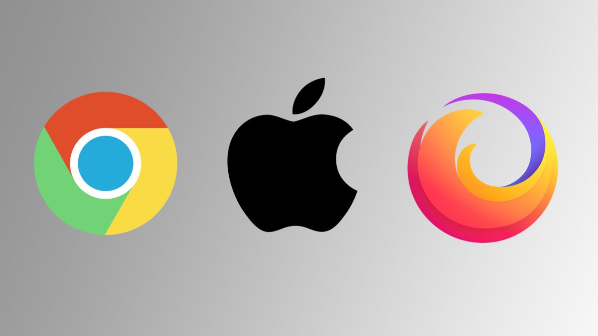 Chrome, Apple, and Firefox logos on a gray background